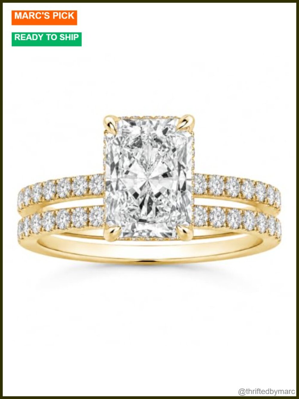 14K Gold Plated 1.5ct Radiant Cut Wedding Ring Set Bridal Rings